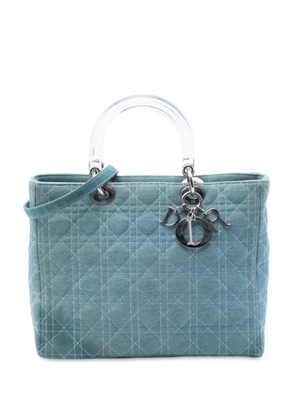 Christian Dior Pre-Owned 2000 Large Denim Cannage Acrylic Handles Lady Dior satchel - Blue