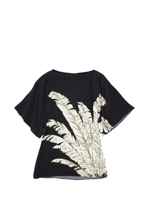 Hemant And Nandita Palm boat-neck blouse - Black