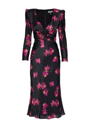 NISSA floral belted silk midi dress - Black