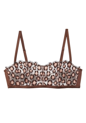 Fleur Du Mal leopard-embroidered boned bralette - Brown