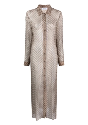 Marine Serre Moon Diamant silk shirt dress - Neutrals