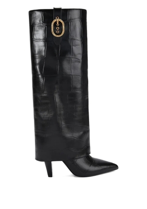 Kurt Geiger London 100mm fold-over croc-embossed buckle boots - Black