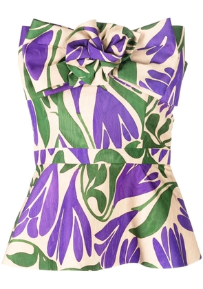 Bambah floral-print bow-detail peplum top - Yellow