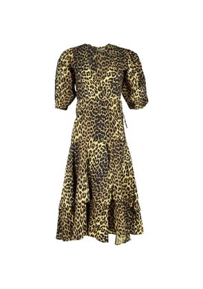 GANNI leopard-print wrap midi dress - Yellow