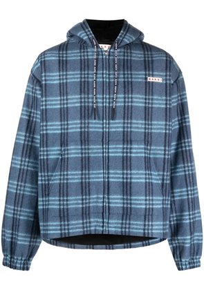 Marni logo-patch check-print jacket - Blue