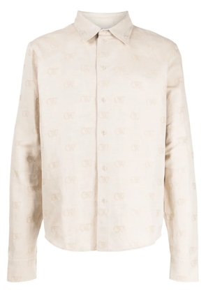 Off-White logo-jacquard cotton-linen shirt - Neutrals