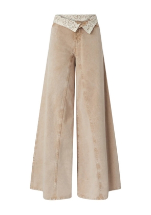 PINKO lace-detail wide leg trousers - Neutrals