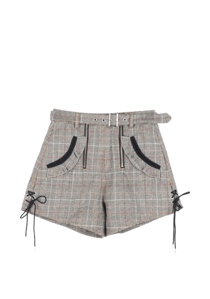 Self-Portrait checked belted shorts - Grey