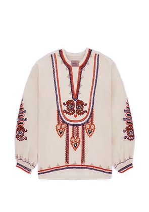 Fortela Cinthya V-neck front-embroidered blouse - Neutrals