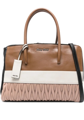 Miu Miu ruched logo-detail tote bag - Brown