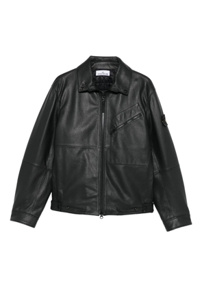 Stone Island panelled zip-fastening leather jacket - Black