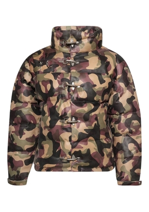 THUG CLUB camouflage-pattern leather puffer jacket - Neutrals