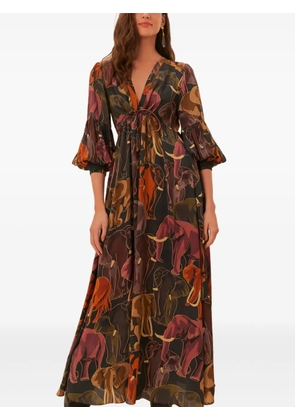 FARM Rio elephant-print puff-sleeve dress - Green