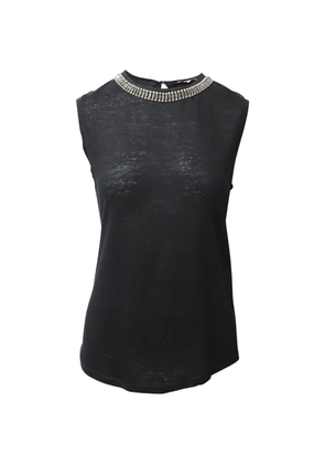 Maje embellished crew neck linen top - Black