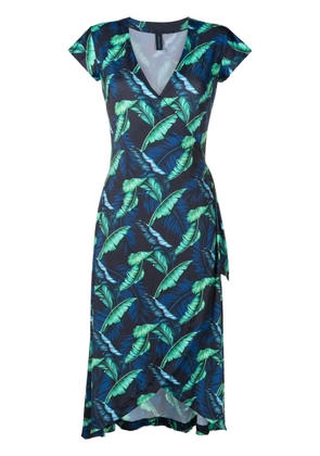 Lygia & Nanny Falcão leaf-print wrap dress - Blue
