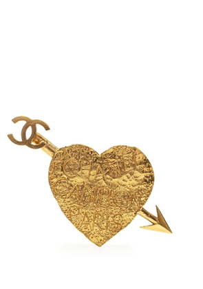 CHANEL Pre-Owned 1993 Gold Plated CC Arrow and Heart Brooch costume brooch