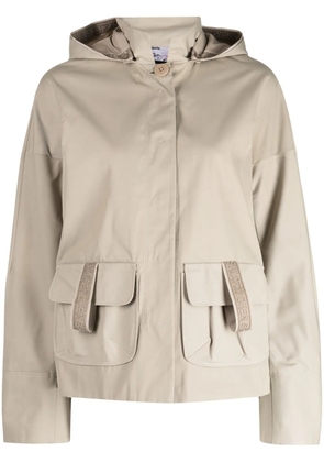 SHIATZY CHEN logo-tape hooded bomber jacket - Neutrals