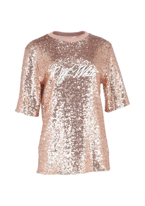 Off-White Pre-Owned logo-detail all-over-sequin T-shirt - Pink