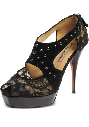 Oscar de la Renta Pre-Owned lace studded platform sandals - Black