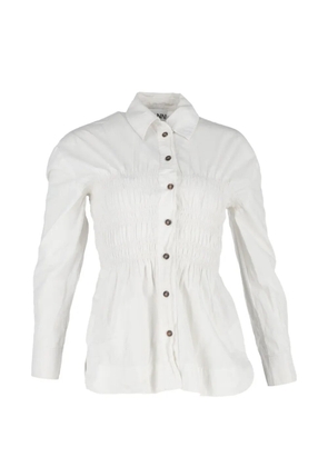 GANNI shirred long-sleeve shirt - White