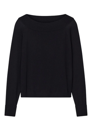 Closed boat-neck long-sleeve sweater - Black