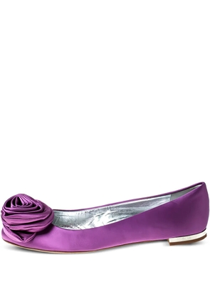 Giuseppe Zanotti Vintage Rose Applique Satin Flats - Purple