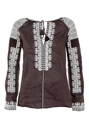 Tory Burch embroidery cotton blouse - Brown