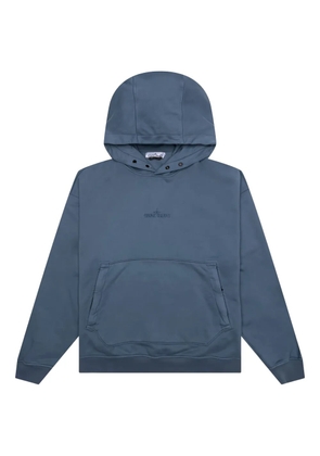 Stone Island button-fastening logo-embroidered hoodie - Blue