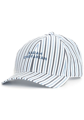 Sarah Chofakian logo-embroidered striped cap - Blue