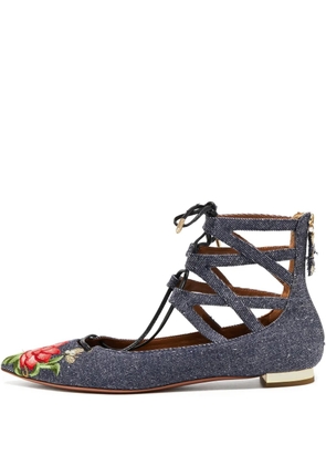 Aquazzura pre-owned embroidered denim flat pumps - Blue
