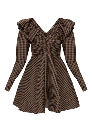 GANNI V-neck checked mini dress - Brown