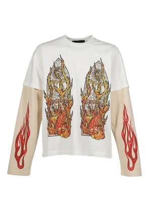 Who Decides War flame print layered T-shirt - White