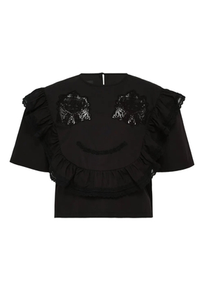 pushBUTTON lace-embellished ruffle blouse - Black