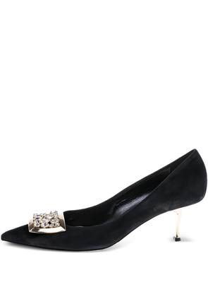 Sarah & Sebastian 50mm crystal-buckle suede pumps - Black