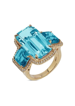 Goshwara 18K yellow gold Gossip diamond blue topaz rings