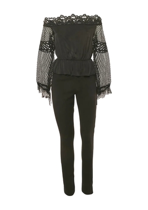 Self-Portrait lace-panelled crepe jumpsuit - Black