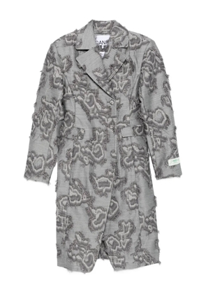 GANNI frayed cloud-print coat - Grey