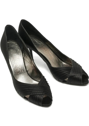 Ferragamo Pre-Owned Societe pleated peep-toe pumps - Black