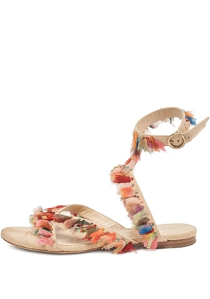 Chloé Pre-Owned suede fringed sandals - Neutrals