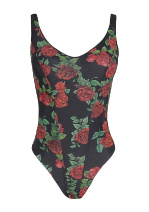 Amir Slama rose-print swimsuit - Black