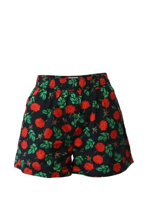 GANNI rose-print cotton shorts - Black