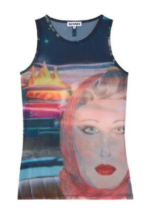 Sunnei Annemarie-print sheer top - Blue