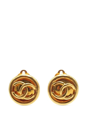 CHANEL Pre-Owned 1993 CC Gold Plated Round Clip On Earrings costume earrings