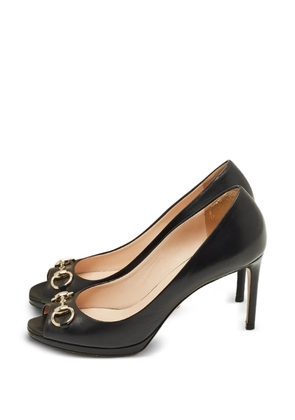 Gucci Pre-Owned leather horsebit peep-toe pumps - Black