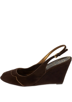 Prada Pre-Owned velvet-finish wedge sandals - Brown
