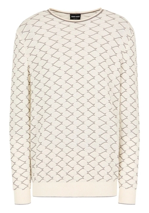 Giorgio Armani zigzag-embroidered round-neck jumper - Neutrals