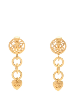 CHANEL Pre-Owned 1995 Gold Plated CC Heart Drop Clip On Earrings costume earrings