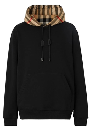 Burberry check-hood cotton hoodie - Black