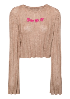 Stockholm Surfboard Club embroidered-motif linen jumper - Brown