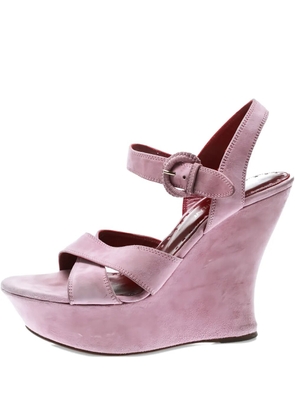 Saint Laurent Pre-Owned 130mm suede wedge sandals - Pink